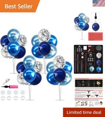 4 Set Metallic Blue Silver Balloon Stand Centerpiece Table Decorations for Me…