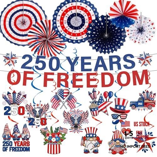 250th Anniversary Party Decorations Include 250 Years of Freedom Banners
