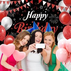 Happy Birthday Banner – Decorations for Men Women Party 71 x 45 inches, red