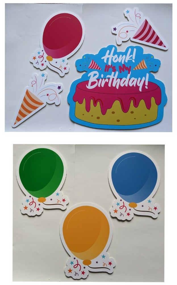 Birthday Yard Signs 7 Pcs Colorful Happy Cake Balloon with Stakes Honk