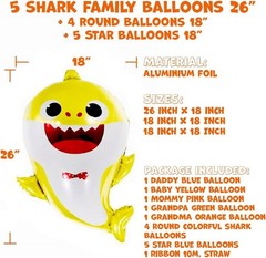 Shark Birthday Party Decorations for Boys and Girls, 26” Balloons XL for Baby Bi