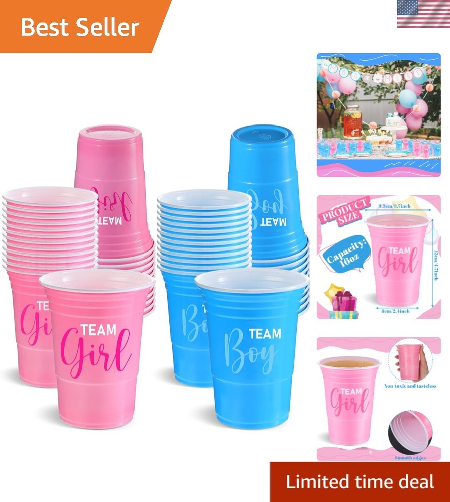 Gender Reveal Plastic Cups Team Boy Girl Disposable 16 oz Party Supplies