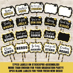 Graduation Candy Bar Labels Set – Black & Gold Dessert Buffet Decor, Sweet Succe