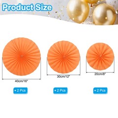 6Pcs 8″/12″/16″ Paper Fans Hanging Decoration Round Fans with Pearl Orange
