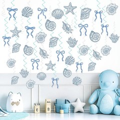 60PCS Blue Bow Starfish Seashell Hanging Swirls Beach Party Decoration Coasta…