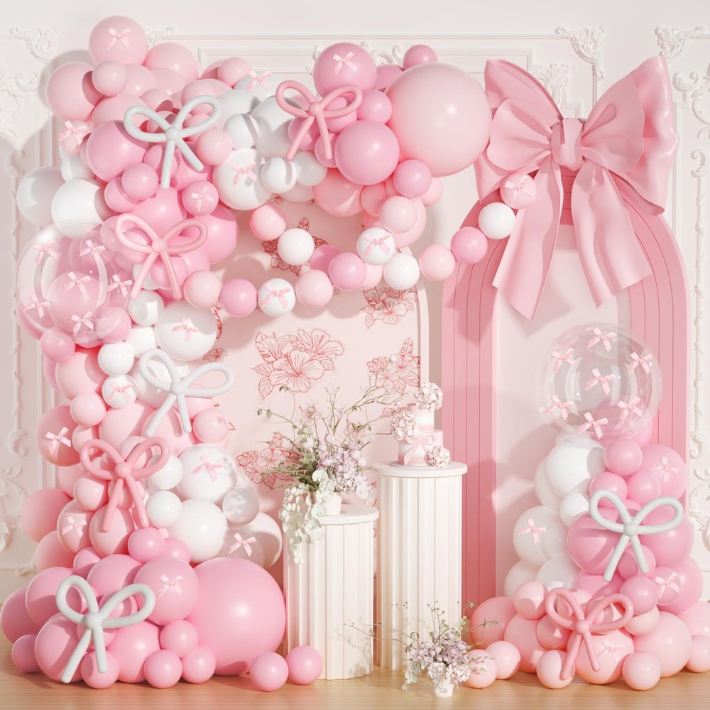 Coquette Balloons Set 199PCS, Pink Bow Garland, Bachelorette Party, Pink
