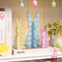 Wooden Easter Bunny Decor Table Centerpiece Tiered Tray Home 58 Inch 3 PCS