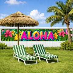 Aloha Backdrop Banner Hello Summer Hawaiian Tropical Theme Supplies Outdoor B…