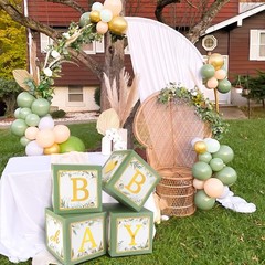 Baby Shower Boxes with Letters, 4pcs Sage Green Baby Shower Decorations for B…
