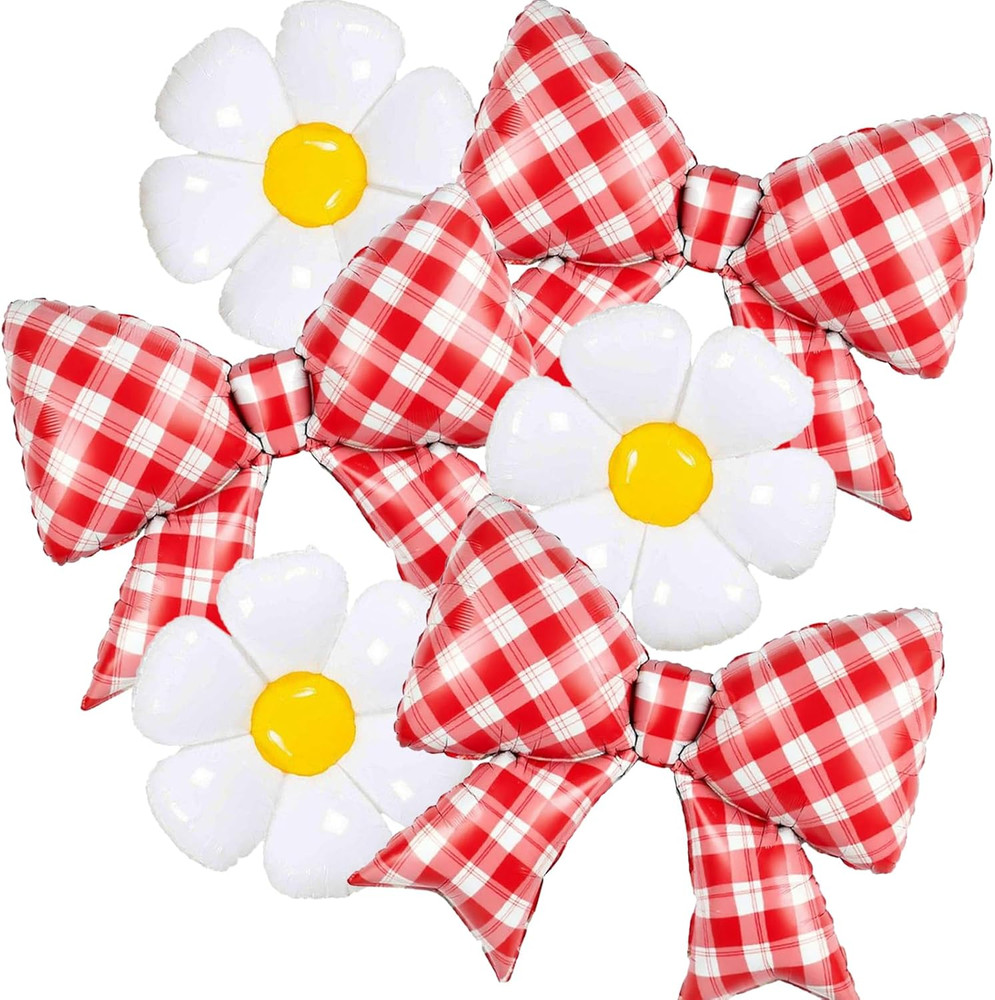 Red Bow Balloons Gingham Bows Balloons Red and White Christmas Decor Pizza Party