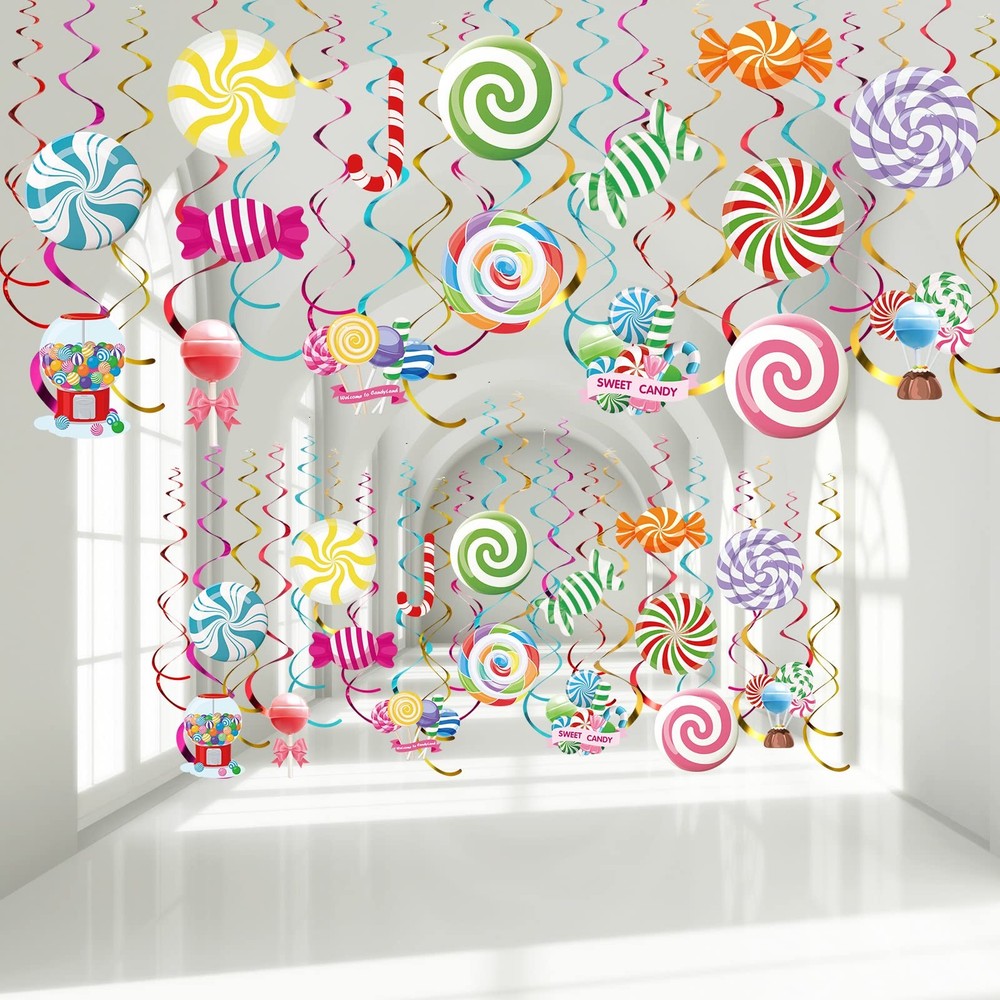 36 Pcs Candyland Party Decorations Candy Hanging Swirls Colorful Swirl Lollip…