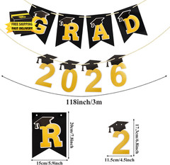 Graduation Decorations 2026– DIY 3D Congrats Grad 2026 Banner Black and Gold Lay