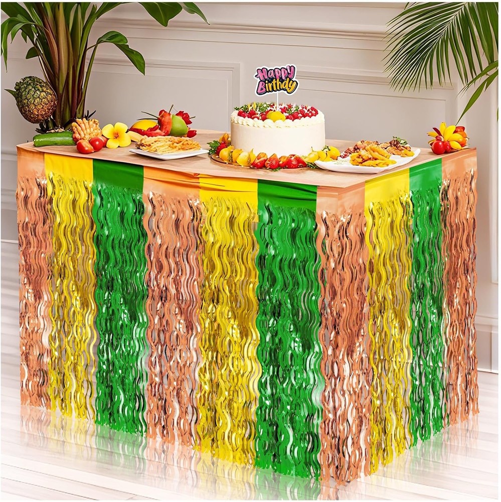 2 Hawaiian Luau Beach Party Decorations, 2.5 x 9 ft Wavy Green Brown Yellow