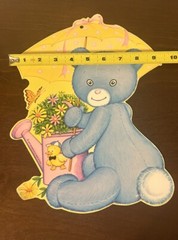 (4) Vintage 1977 Beistle Baby Shower Decor Paper Cut Outs Yellow Pink Blue EUC