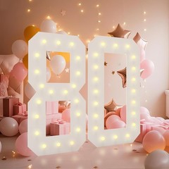 4FT Light Up Number 80 Marquee Giant Mosaic 80th Birthday Backdrop Sign DIY Kit