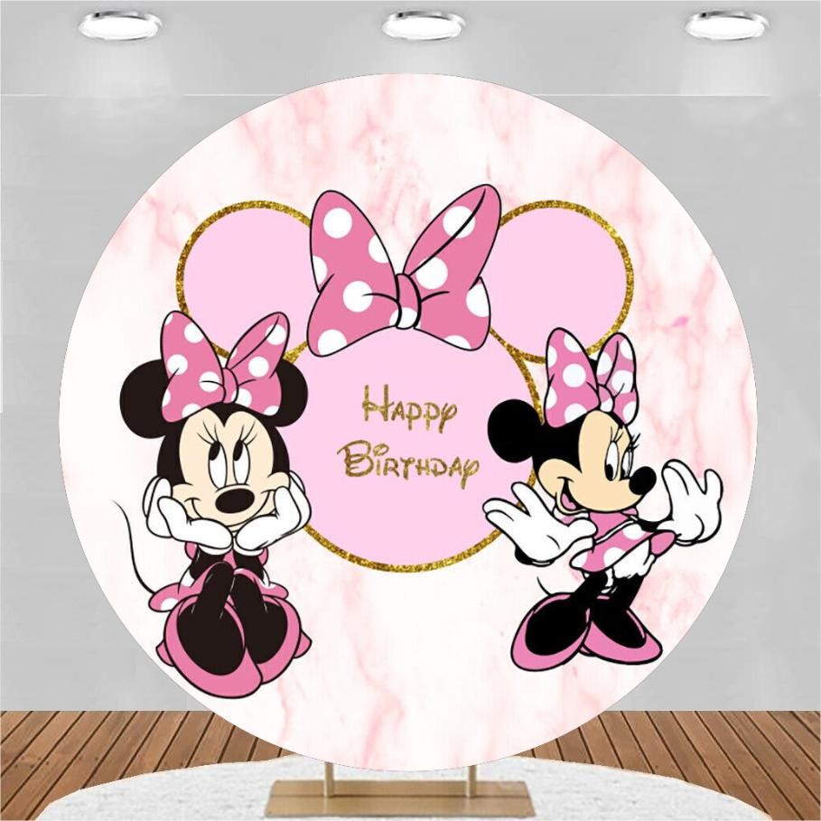 Popular Round Panel Minnie Mouse Backdrop Birthday Party background Decorations