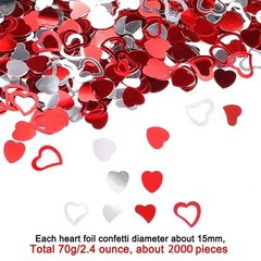 2000PCS/15MM Metallic Foil Red Silver Heart Confetti Glitter Heart Sequin Val…