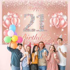 Happy 21St Birthday Banner Backdrop – 21 Birthday Party Decorations Supplies for