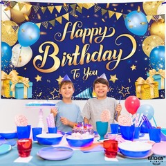 Blue and Gold Happy Birthday Banner – XtraLarge 72×44 Inch | Happy Birthday Dec