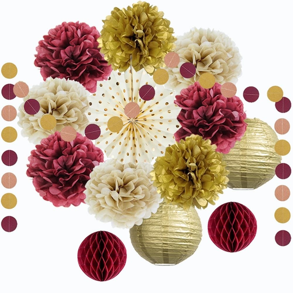 Maroon and Gold Graduation Decorations 2026 Burgundy Party Decorations Pom Po…
