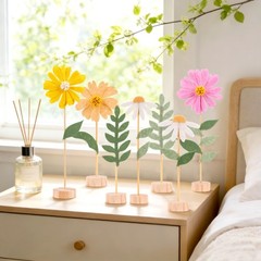 11 PCS Felt Flowers Decorations Daisy Centerpieces Wooden Base Pastel Decor