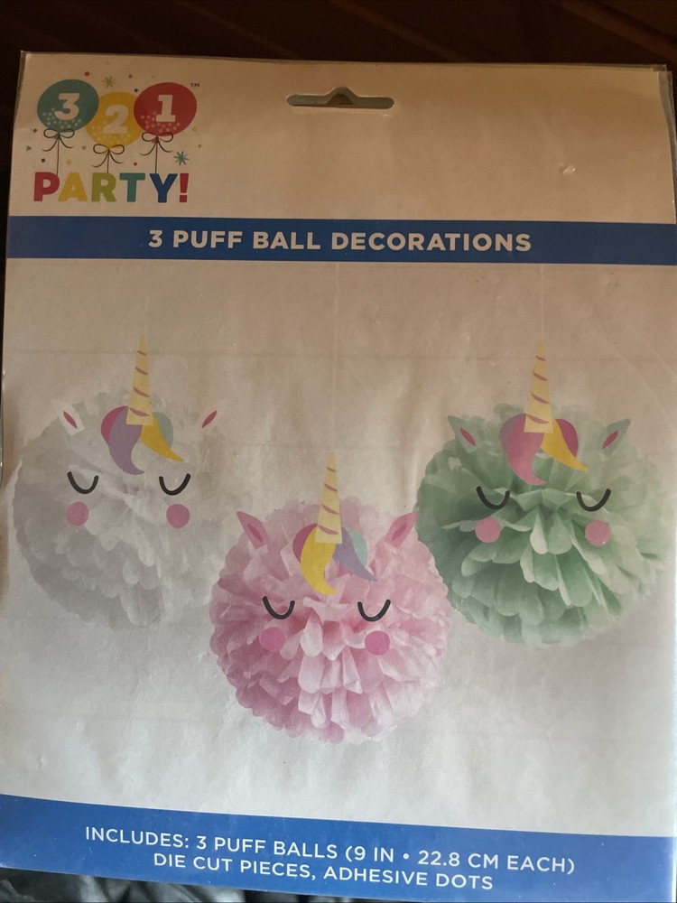 321Party Puff Ball Decorations, 15 Puff Balls Total
