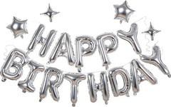 Silver Happy Birthday Banner Balloon Aluminum Foil 16 Inch Letter,10 Inch Five P