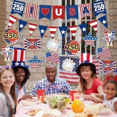250th Anniversary Decorations Set – Banner, Swirls & Garland for USA Celebrat…