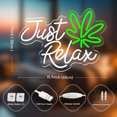 Just Relax Neon Sign LED Wall Decor, Green Leaf Aesthetic Light for Bedroom, …