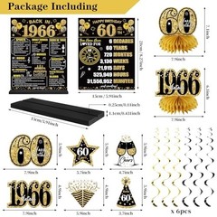 60th Birthday Decorations Kit – Black Gold 24PCS, Vintage 1966 Banner, Balloons