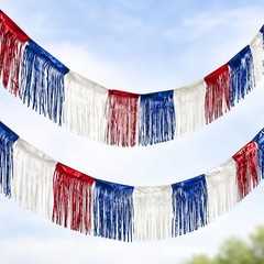 24-Ft Patriotic Red White Blue Fringed Hanging Garland Indoor/Outdoor Decor #564