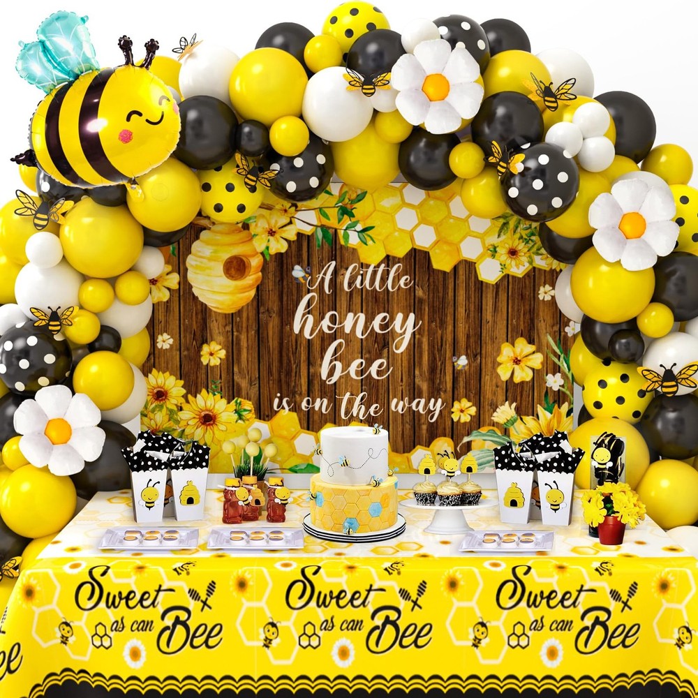 133Pcs Honey Bee Baby Shower Decorations Neutral, Bumble Bee Balloon Arch wit…