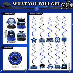 Graduation Decorations 2026-Blue and Black Graduation Party Decorations Supplies