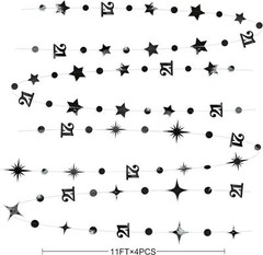 Black Number 21 Circle Dot Twinkle Star Garland Metallic Hanging