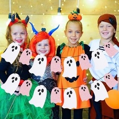 2 Pack Pink and White Halloween Ghost Garland Banner, Pink,white