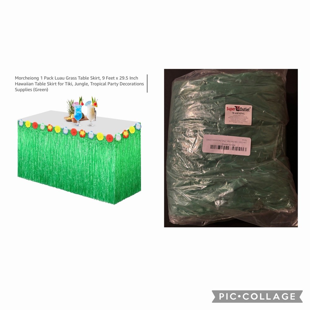 Morcheiong 1 Pack Luau Grass Table Skirt, 9 Feet x 29.5 Inch (Green)
