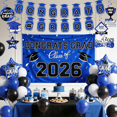 Blue Black Graduation Decorations 2026, Graduation Party Decorations Set with Cl