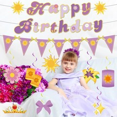 Purple Sun Decorations Purple Princess Happy Banner Triangle Flag String Bunt…