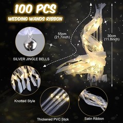 100PCS Light up Wands for wedding, Wedding Wands Streamers with 3 Colorful Fl…