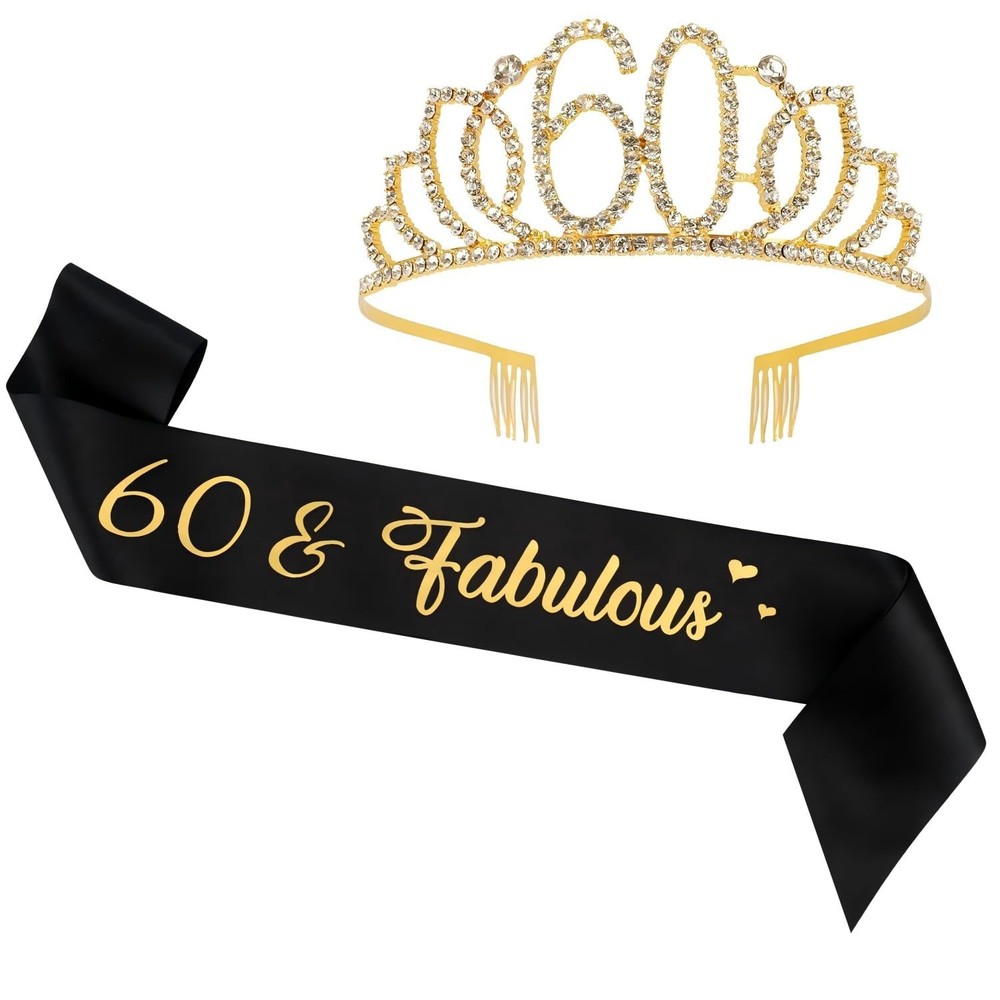 60th Birthday Crown and Sash for Women,60 Gifts Women,60th Gold
