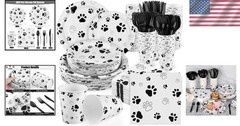 400-Piece Black Paw Print Tableware Set for 50 Guests – Perfect Party Supplies