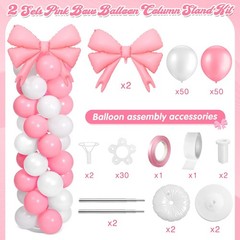 2 Sets Pink White Bow Balloon Column Stand Kit Includes 2 Bows & 100 Latex Ba…