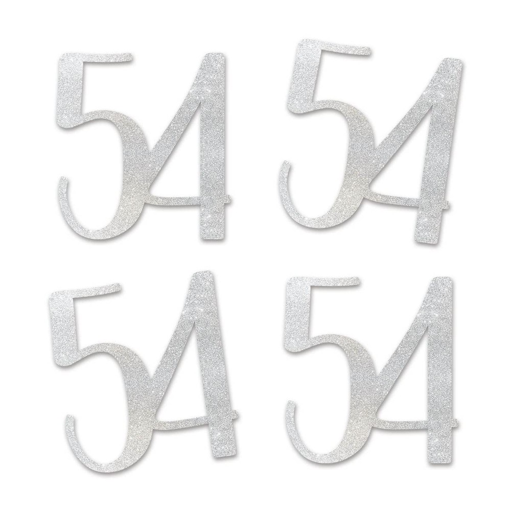 Silver Glitter 54 CutOut Numbers 54th Birthday Anniversary Party Decor