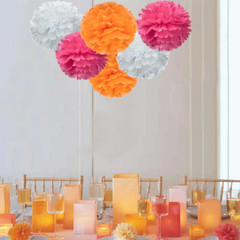 Hot Pink Orange and White Paper Flower Tissue Pom Poms for Fall Autumn Thank’S G