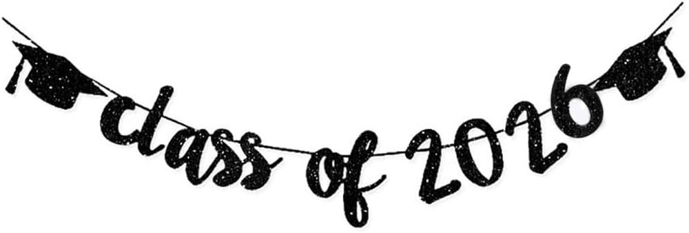 Class of 2026 Graduation Banners Party Decorations, Black Glitter Graduation Ban