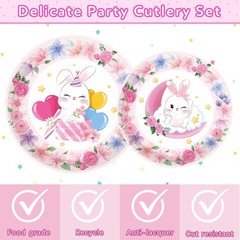 153 Pcs Easter Bunny Birthday Party Decorations Kit with Bunny Birthday Banne…