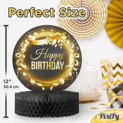 Happy Birthday Table Decoration Centerpieces – (4 Pack, Black & Rose Gold), Doub