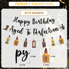 Happy Birthday Banner Men, 3Pcs Aged to Perfection Birthday Party Banners Decor