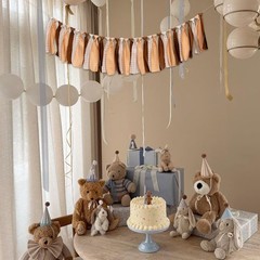 Beige Khaki Gingham Fabric Banner – Brown Teddy Bear Theme High Chair Banner …