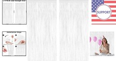 Versatile Metallic Foil Fringe Curtains – 2 Pack 3.28 x 7.05 Feet Backdrop